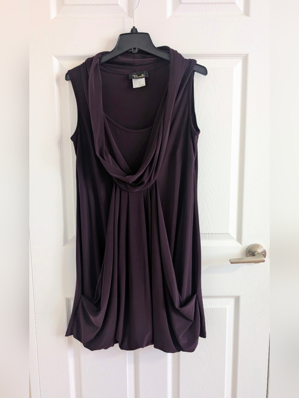 Bali Purple Aubergine Cowl Neck Bubble Hem Dress with Drape Front Pockets - 14